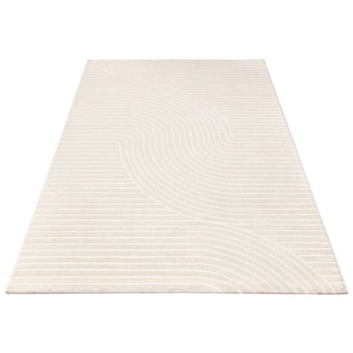 Teppich Kurzflor Unifarben Wohnzimmer geometrisch Hoch-Tief pflegeleicht Creme