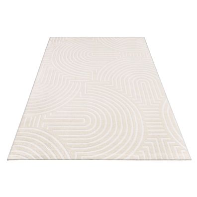 Kurzflorteppich Unifarben Wohnzimmer geometrisch modern weich pflegeleicht Creme