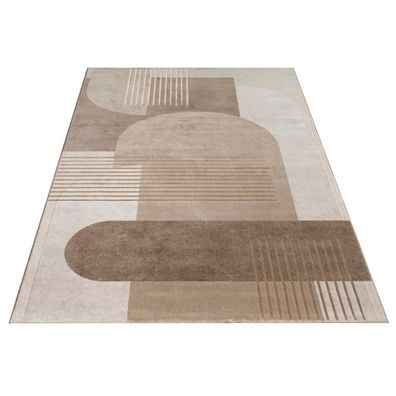 Teppich Kurzflor Abstrakt modern Wohnzimmer Schlafzimmer strapazierfähig Beige