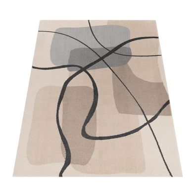 Kurzflorteppich Abstrakt modern Wohnzimmer Schlafzimmer strapazierfähig Creme