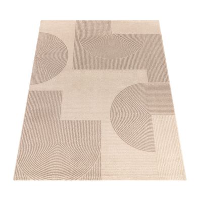 Kurzflorteppich Geometrisch Abstrakt Linien Wohnzimmer strapazierfähig Creme