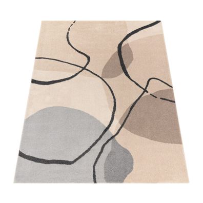 Teppich Kurzflor Abstrakt Design Wohnzimmer Esszimmer strapazierfähig Creme