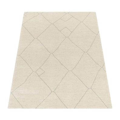 Teppich Kurzflor Bogenlinienmuster Wohnzimmer schmutzabweisend Fußbodenheizung Natur