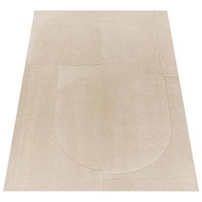 Teppich Kurzflor waschbar Abstrakt 3D schmutzabweisend Fußbodenheizung Creme