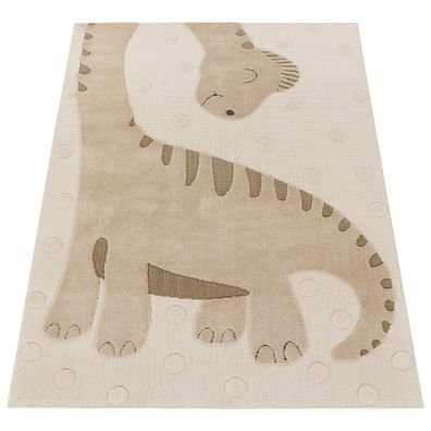 Kinderteppich Dinosaurier Kurzflor Kinderzimmer Fußbodenheizung geeignet Beige