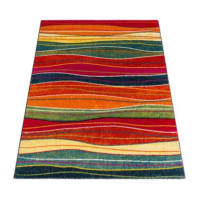 Teppich Kurzflor Wellen Retro Mehrfarbig Esszimmer Flur schmutzabweisend
