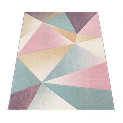 Kurzflorteppich Geometrisch meliert Pastell Wohnzimmer weich pflegeleicht
