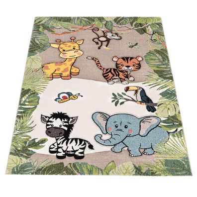 Kinderteppich Dschungel Motiv Tiere Spielteppich Kinderzimmer Polypropylen Beige