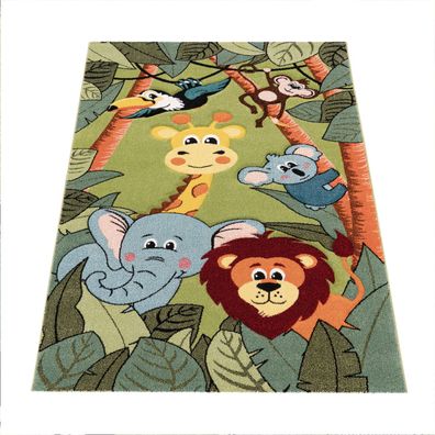 Kinderteppich Dschungel Motiv Tiere Spielteppich Kinderzimmer Polypropylen Grün