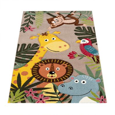Kinderteppich Dschungel Motiv Läufer Spielteppich Kinderzimmer Polypropylen Beige