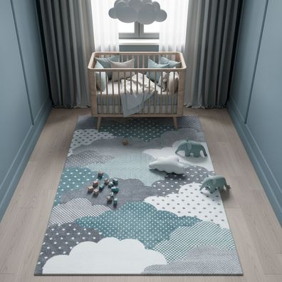 Kinderteppich Wolkenmotiv Weich Niedlich Robust Schadstoffgeprüft 12mm - COGNE