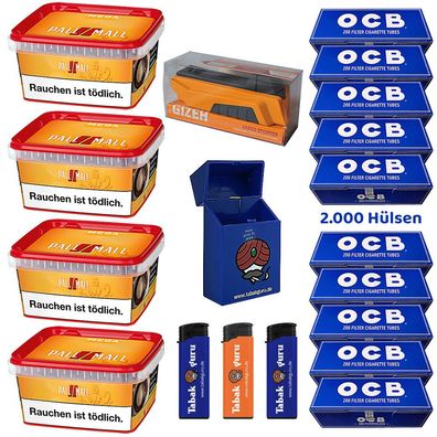 Pall Mall Allround Tabak Mega Box 4x 145g, OCB Hülsen, Vario-Stopfer, Zubehör
