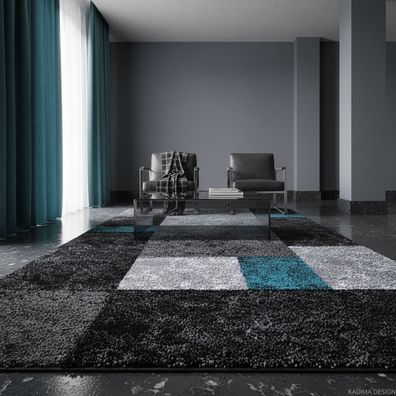 Kurzflorteppich Kariert Karo Modern Waschbar Strapazierfähig 15mm - Latemar