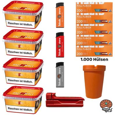 Pall Mall Allround Mega Box 4x 145g Tabak, Gizeh Hülsen, Feuerzeuge, Stopfer