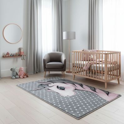 Kinderteppich Einhorn Motiv Niedlich Verspielt Pflegeleicht Robust 13mm Pink - TASNA