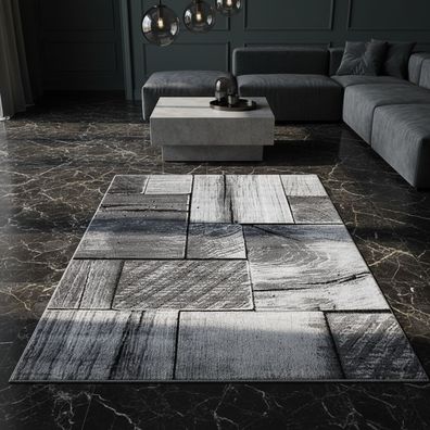 Kurzflorteppich 3D Holzoptik Modern Dezent Waschbar Strapazierfähig 14mm - DRAU