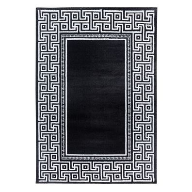 Kurzflorteppich Mäander Orientalisch Modern Waschbar Langlebig 14mm Schwarz - DRAU