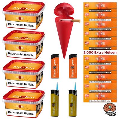 Pall Mall Allround Red Mega Box 4x 145g Tabak, Xtra Hülsen, Strandascher
