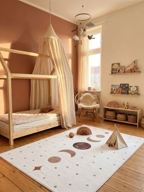 Kinderteppich Mond & Sterne Spielteppich Waschbar Antirutsch Creme - TINO