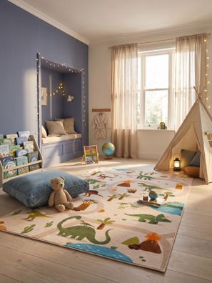 Kinderteppich Dinosaurier-Landschaft Spielteppich Waschbar Antirutsch - TINO