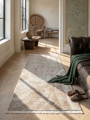 Teppichläufer Kurzflor Scrivia 80x150 cm Beige 7 mm organische Formen für Flur