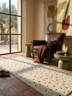 Teppichläufer Hochflor ATRIO 80x150 cm Creme 30 mm Jute Polypropylen Tupfen für Flur