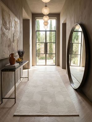 Teppich Kurzflor DALAR Creme 8 mm Polypropylen Wohnzimmer geometrisch Bogen-Muster