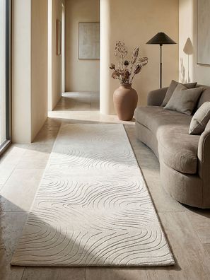 Teppichläufer Kurzflor DALAR 80x150 cm Creme 8 mm Polypropylen Wellen-Relief für Flur
