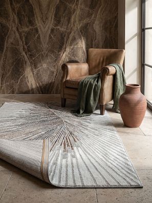 Teppich Kurzflor KAVALA 120x170 cm Grau 8 mm Baumwolle Polyester abstrakt Wohnzimmer