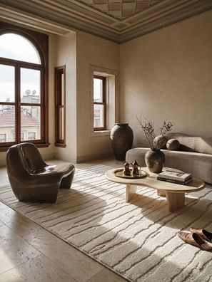 Kurzflorteppich CETINA 3D-Relief Wellen Creme Jute-Rücken Wohnzimmer pflegeleicht