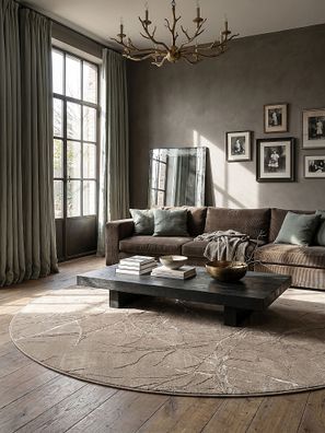 Teppichläufer Kurzflor KAVALA 80x150 cm Creme 8 mm Polyester für Flur Marmor-Optik