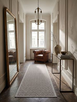 Teppich Flachgewebe ESERA Beige Webstruktur Polypropylen geometrisch Fischgrät-Muster