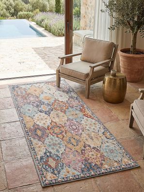 Outdoorteppich Läufer Niederflor LIMMAT 80x150 cm Mehrfarbig Patchwork für Balkon