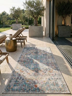Outdoorteppich Läufer Niederflor LIMMAT Mehrfarbig Vintage-Optik für Balkon