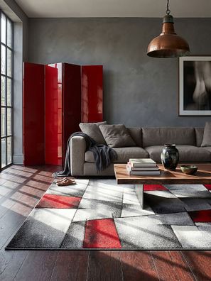 Teppichläufer Kurzflor BIENO 80x150 cm Rot 13 mm Jute Polypropylen Patchwork für Flur