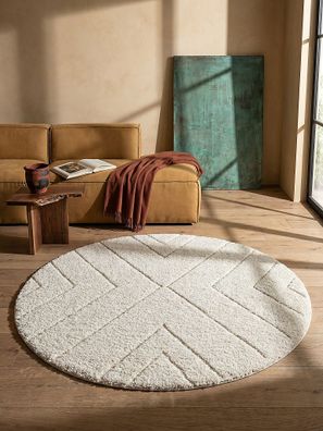 Teppichläufer Hochflor ATRIO 80x150 cm Creme 30 mm Polypropylen für Flur Diagonal