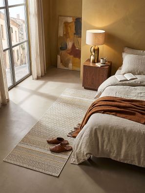 Teppichläufer Flachgewebe ESERA 80x150 cm Beige Webstruktur Polypropylen für Flur