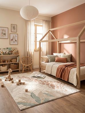 Kinderteppich Kurzflor VELT 160x230 cm Creme 14 mm Polyester Mix für Kinderzimmer