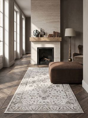Teppichläufer Kurzflor KAVALA 80x150 cm Creme 8 mm Polyester Orient Vintage für Flur