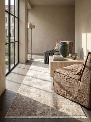 Teppichläufer Kurzflor Scrivia Beige 7 mm Marmoroptik meliert für Flur