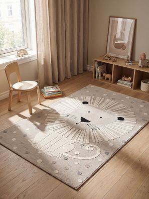 Kinderteppich Kurzflor VELT 200x290 cm Beige 14 mm Polyester Mix für Kinderzimmer