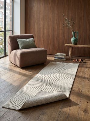 Outdoorteppich Niederflor MEZEN Creme 5 mm konzentrisch 3D für Balkon Bogen-Muster