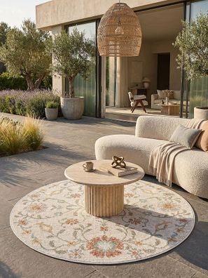 Outdoorteppich rund Niederflor LIMMAT 120x120 cm Creme 4 mm Polypropylen für Balkon