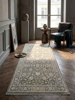 Teppich Kurzflor Scrivia Grün 7 mm Baumwolle Polyester Mix Orient Bordüre