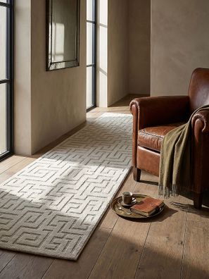 Teppichläufer Kurzflor MUOTA 80x150 cm Creme 12 mm Labyrinth-Linien für Flur