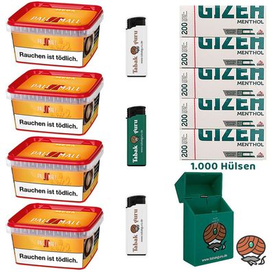 Pall Mall Allround Volumentabak Mega Box 4x 145g, Gizeh Menth. Hülsen, Zubehör