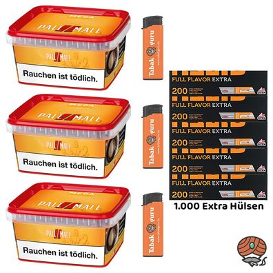 Pall Mall Allround Mega Box Tabak 3x 145g, Gizeh Full Flavor Extra Hülsen