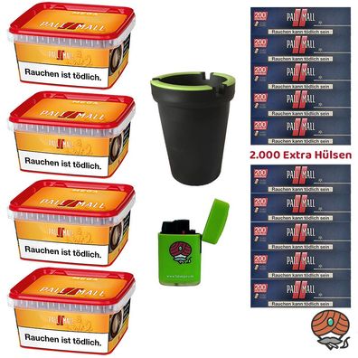 Pall Mall Allround Tabak Mega Box 4x 145g, Red Xtra Hülsen, Aschenbecher