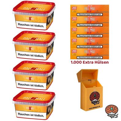 Pall Mall Allround Tabak Mega Box 4x 145g + Xtra Hülsen + Zigarettenbox