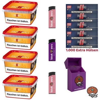Pall Mall Allround Tabak Mega Box 4x 145g + Red Xtra Hülsen + Zubehör